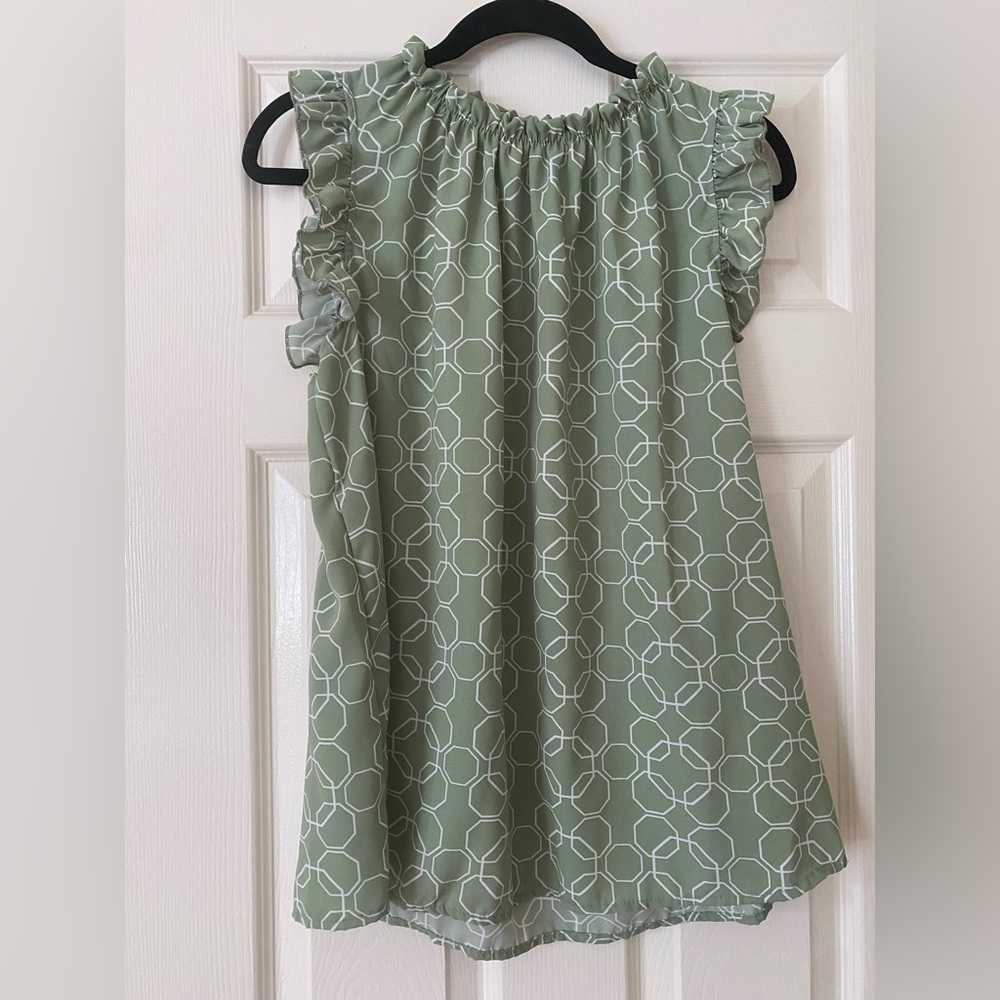 Sage Geometric Blouse- Like New